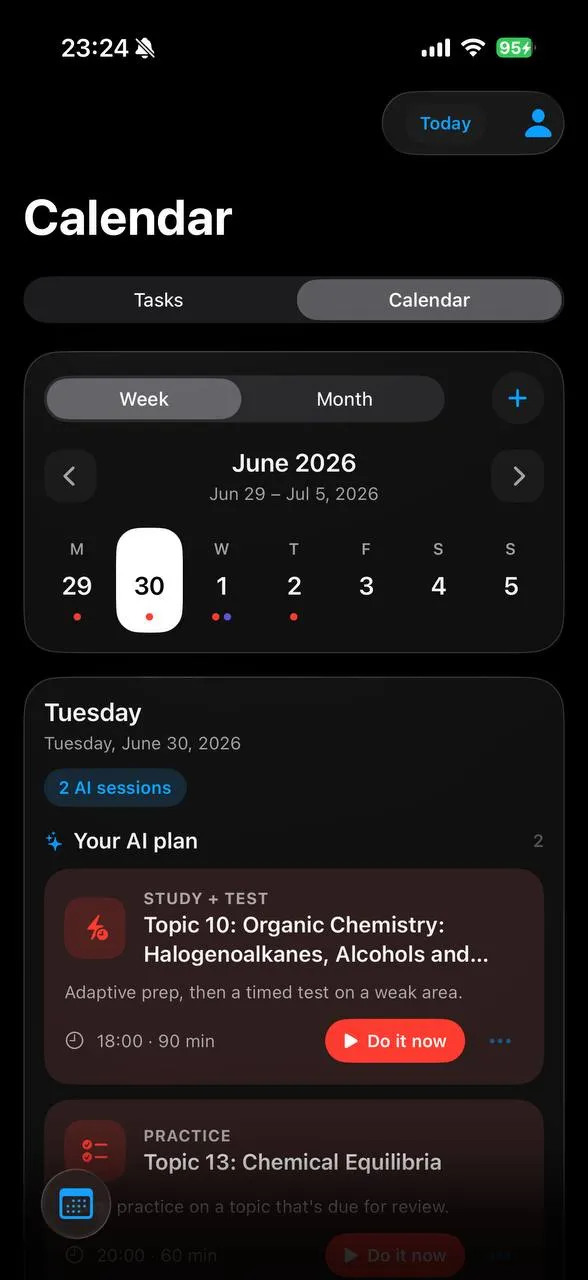 Modulus app calendar — study schedule and upcoming exams